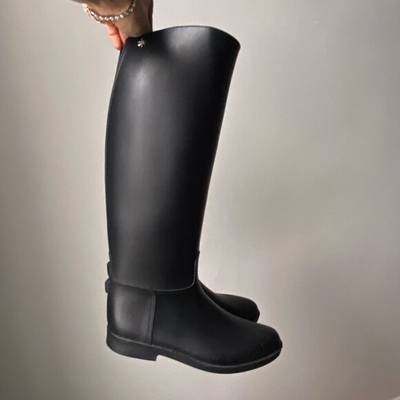 🍂 Vintage Méduse Black PVC Knee-High Minimalist Equestrian Riding Rain Boots - Picture 4 of 10